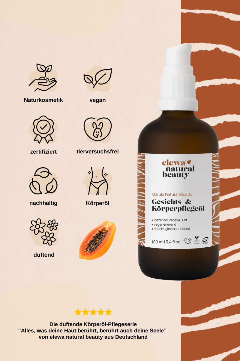 körperöl naturkosmetik vegan frauen hautöl marual papaya duft beauty öl elewa